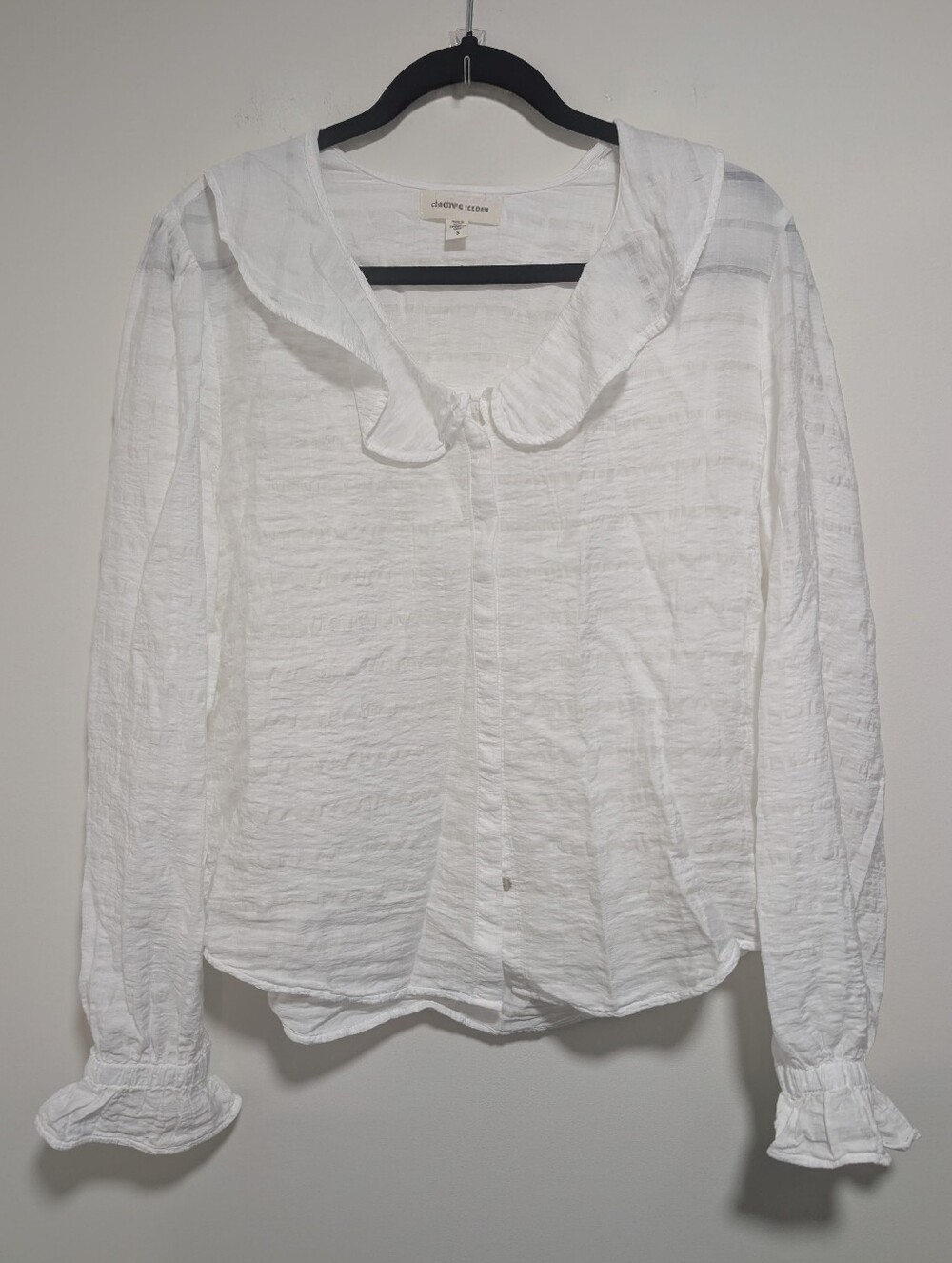 Cloth & Stone | Ruffle Peter Pan Collar Button Down Blouse In White